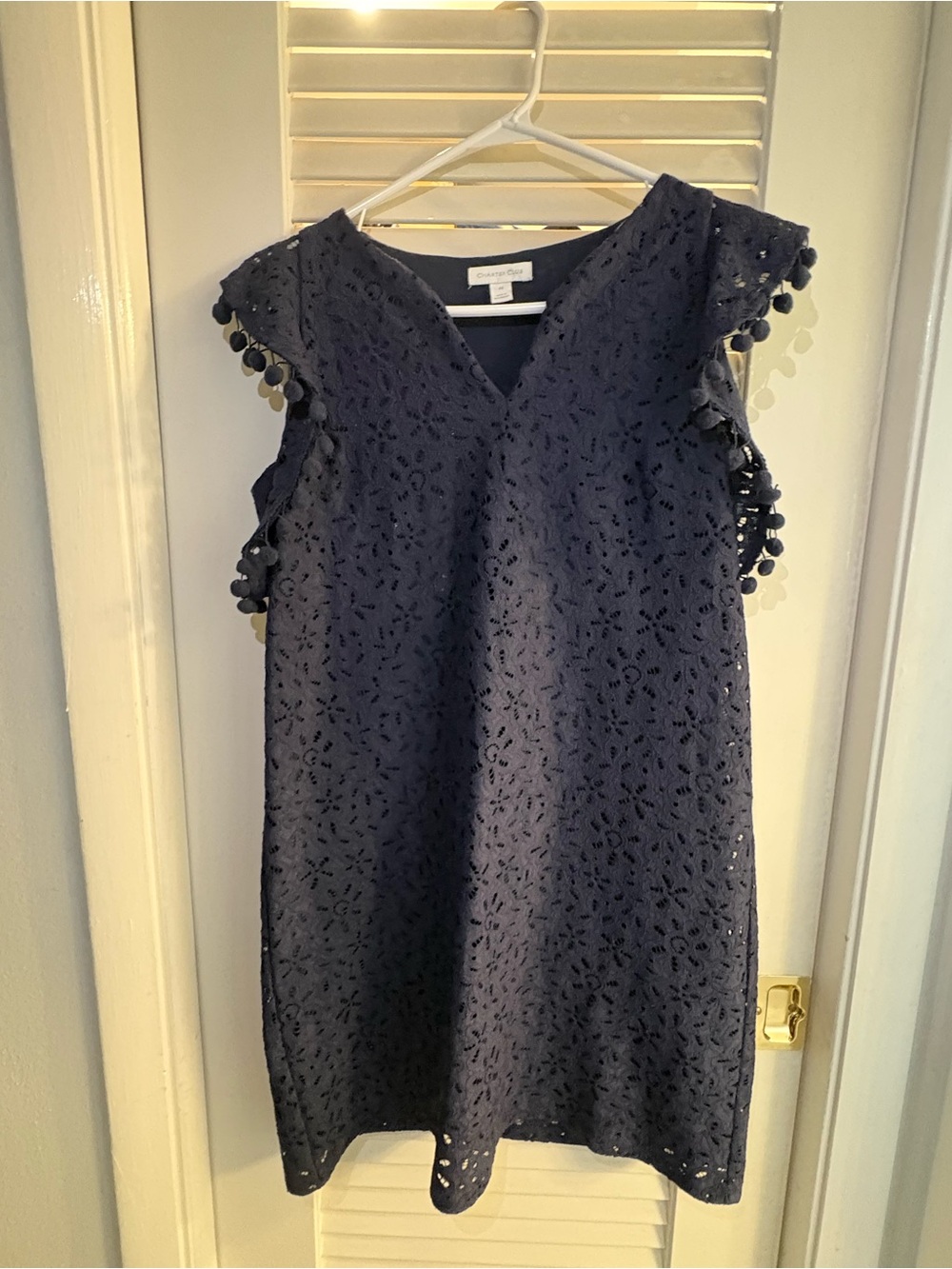Charter Club Navy Eyelet Pom-Pom Sleeve Shift Dress